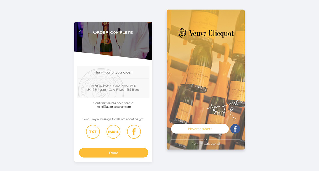 A screenshot from the Veuve app that I designed